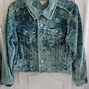 POL Teal Corduroy Studded Jacket
